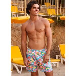 Kulani Kini's Mens Mermaid Garden Swim Trunks Size 2XL  Pink Blue